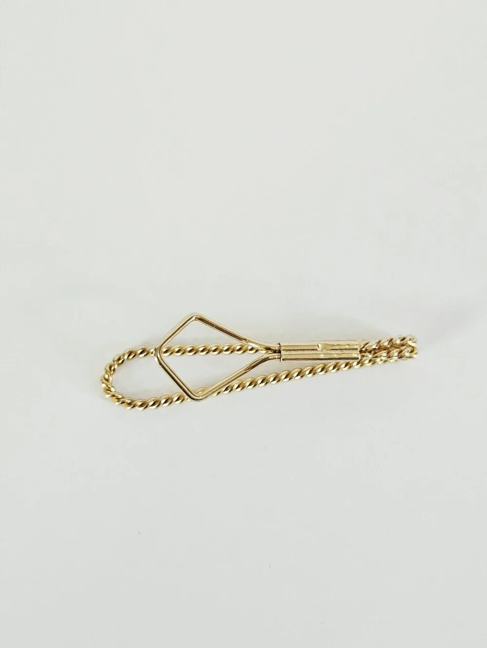 Vintage Polished Gold Tone Twist Detail Slide On Bar Tie Slide Clip - Money Clip